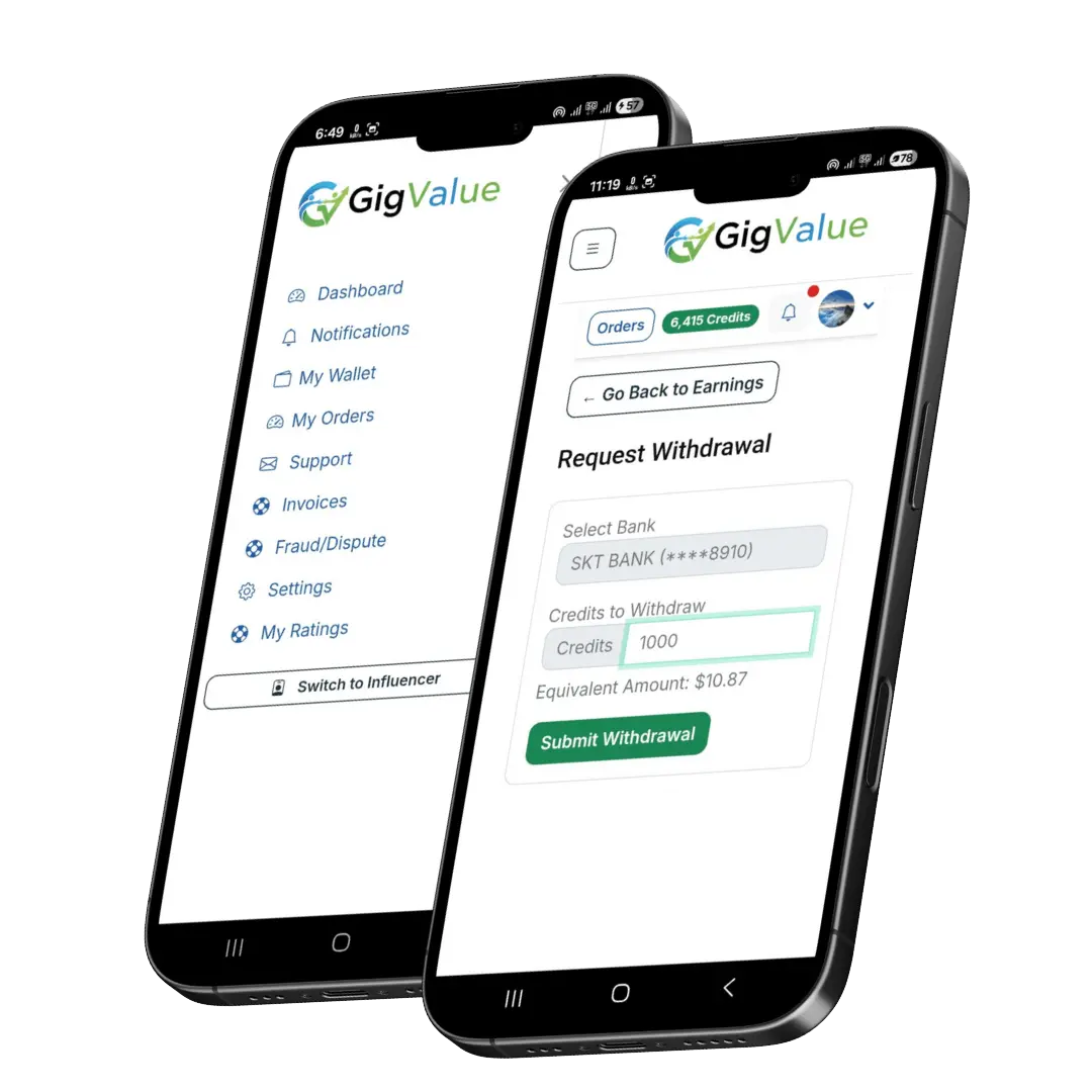 GigValue mobile app preview